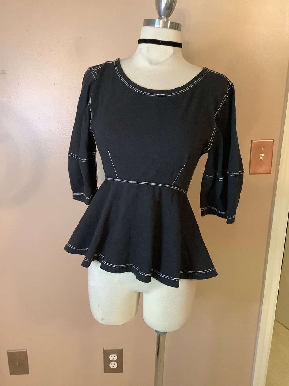 New Urban Outfitters Black Open Back Peplum Top XS Whimsigoth Cottagecore